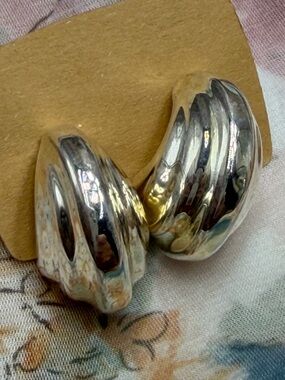 Vintage Curved Hoop Earrings in Sterling Silver